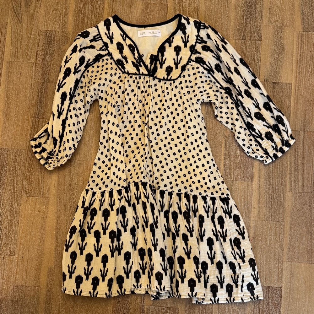 Zara Black and Cream Patterned Kids Dress